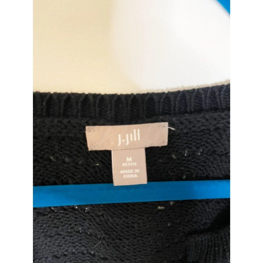 J. Jill Black Knit Cardigan Top Petite Medium Button Front Short Sleeve Sweater - Picture 2 of 8